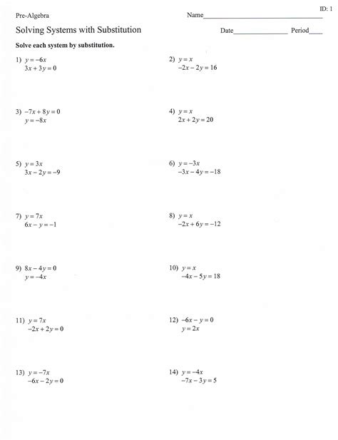 systems of equations worksheet answer key